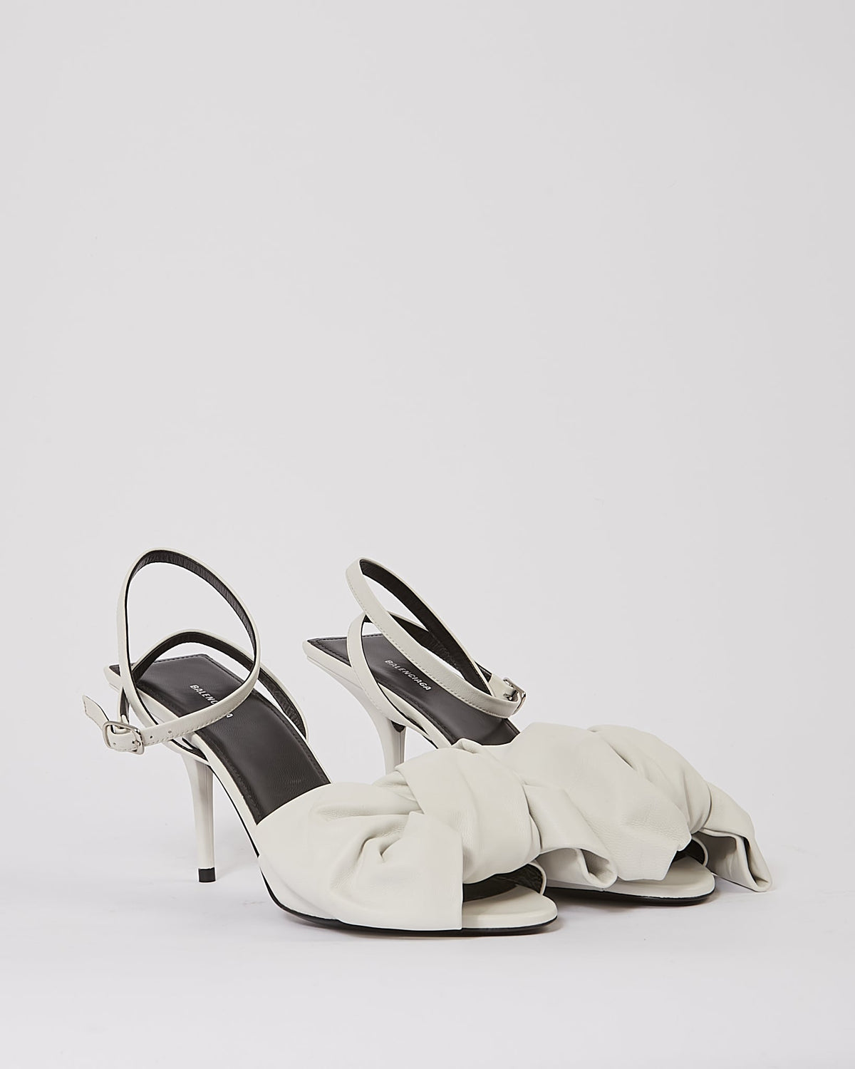Balenciaga White Leather Square Knife Bow Heeled Sandals - 39.5