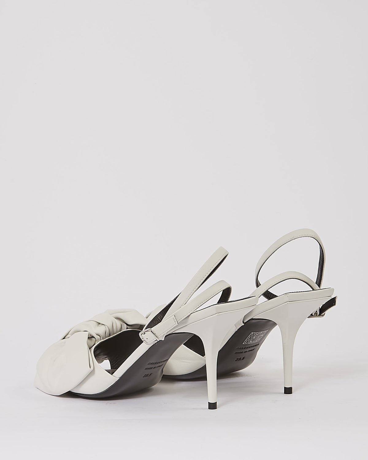 Balenciaga White Leather Square Knife Bow Heeled Sandals - 39.5