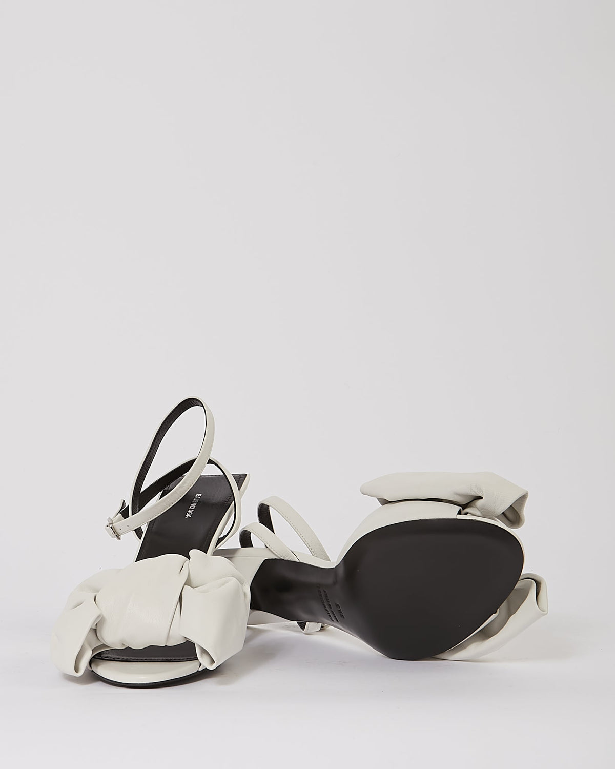 Balenciaga White Leather Square Knife Bow Heeled Sandals - 39.5
