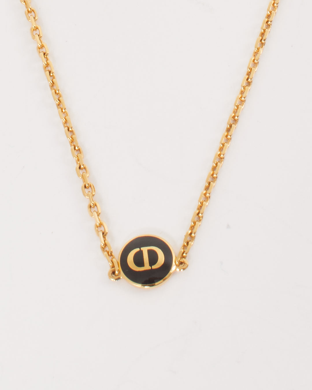Dior Gold/Black Emblem Logo Necklace