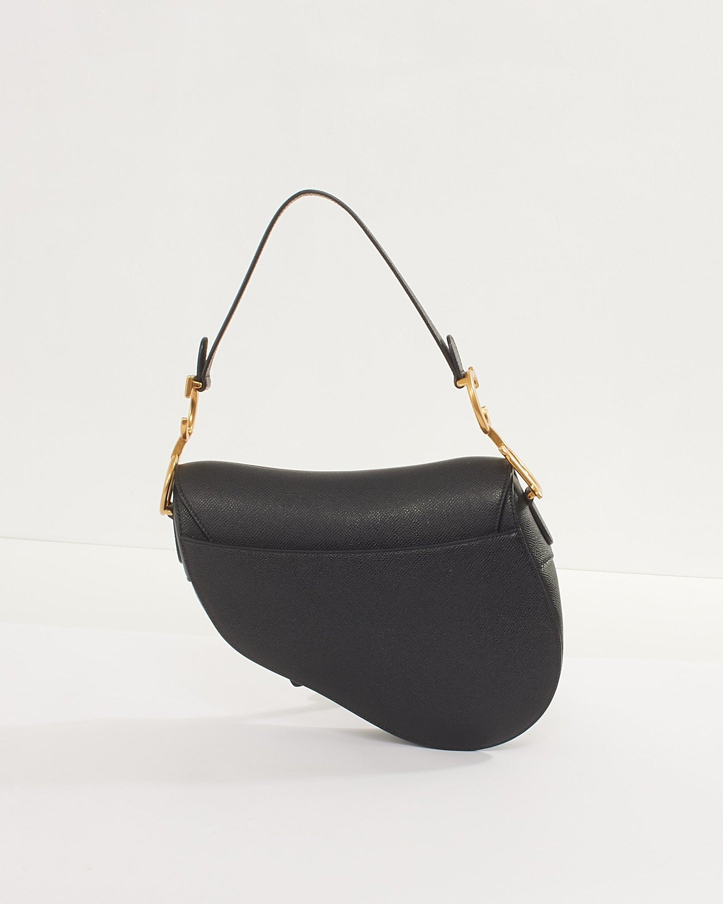 Dior Black Grained Calfskin Saddle Bag with Strap GHW