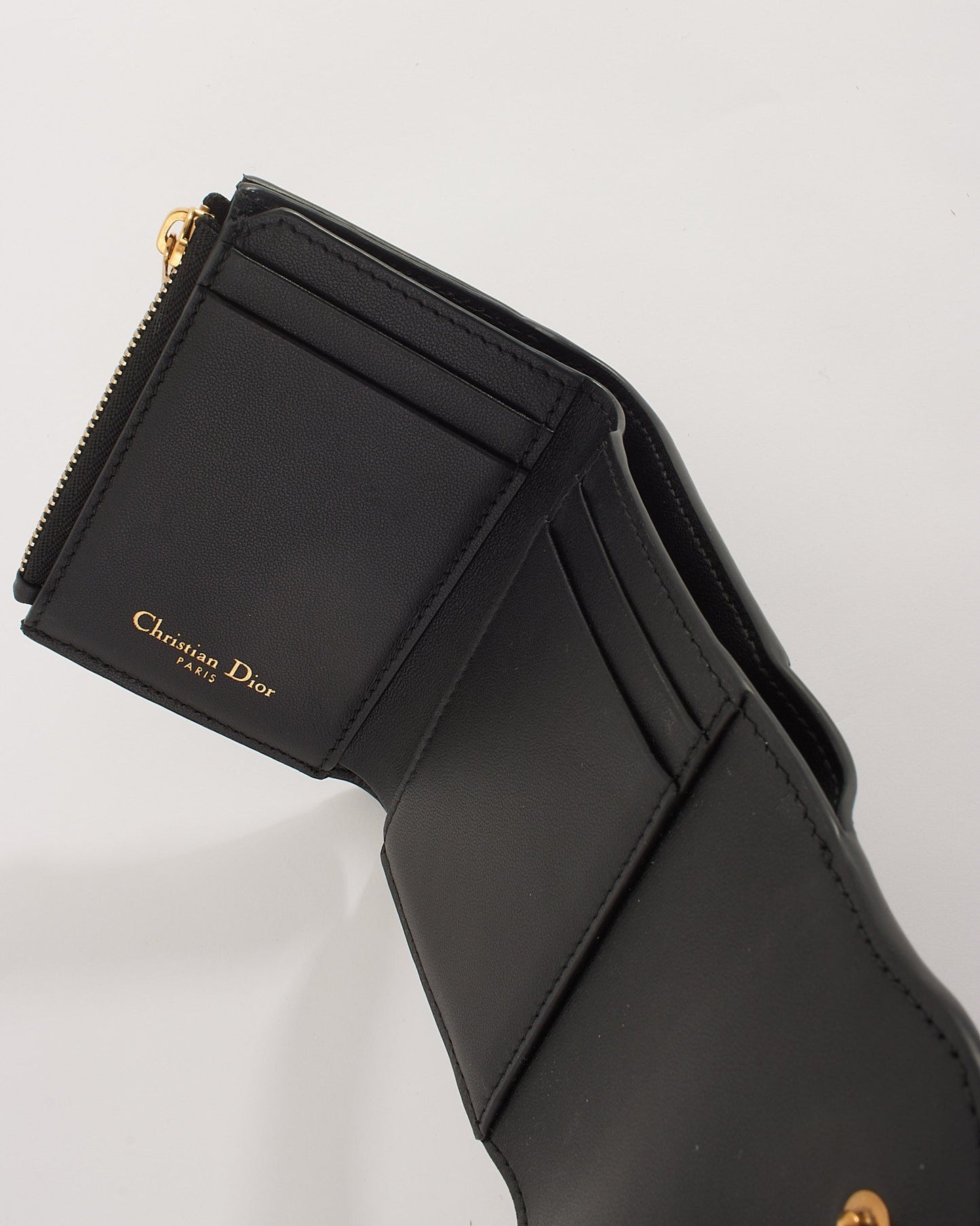 Dior Black Grained Calfskin Leather Saddle Lotus Wallet