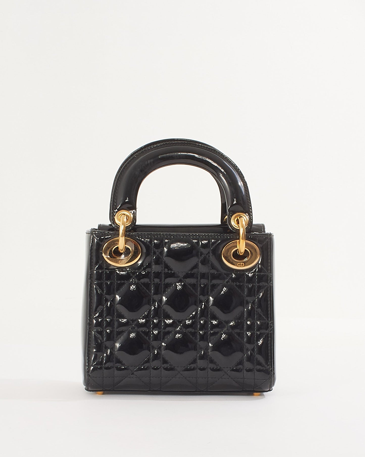 Dior Black Patent Cannage Leather Mini Lady Dior with Gold Hardware