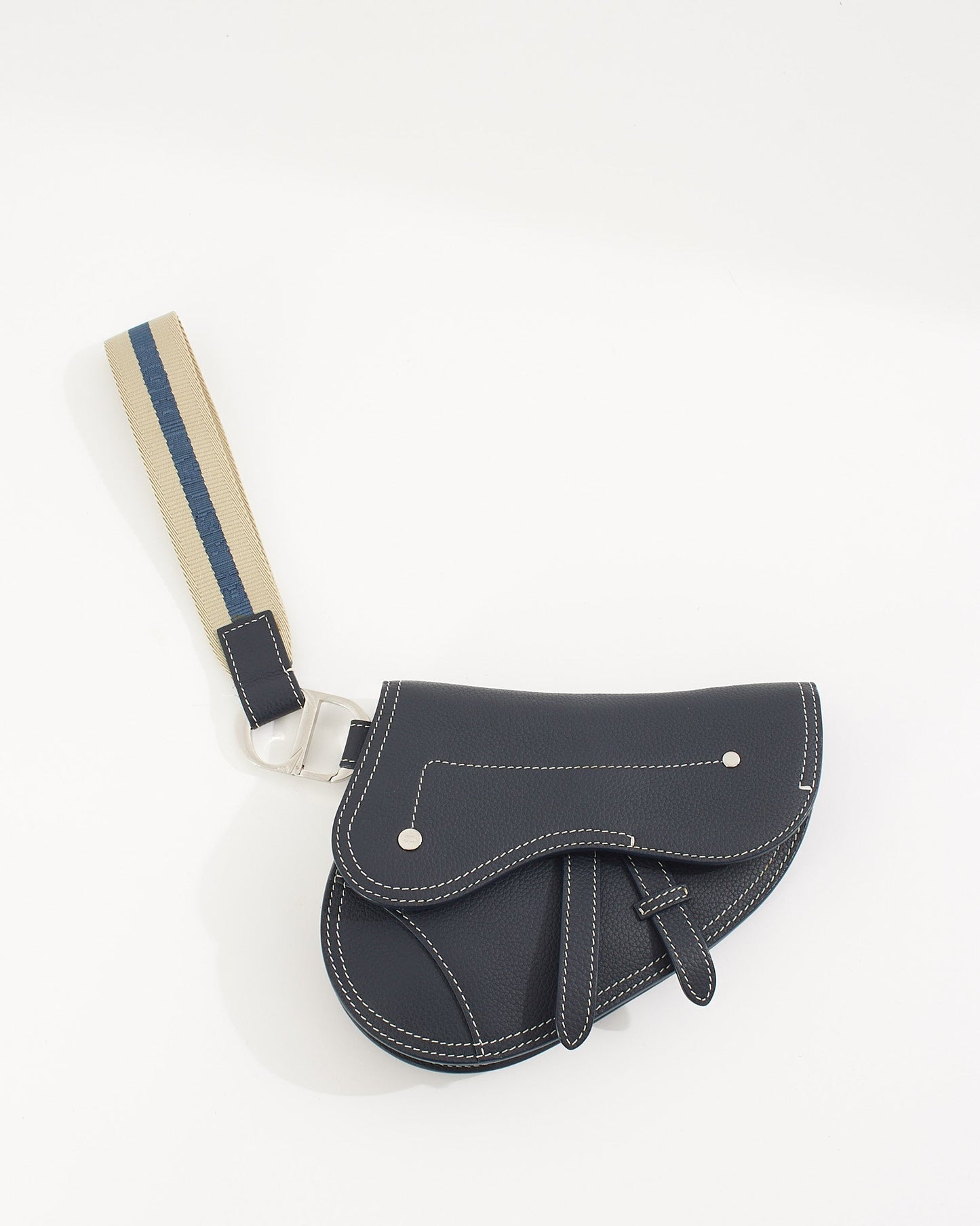 Dior Navy Key Ring Saddle Wristlet