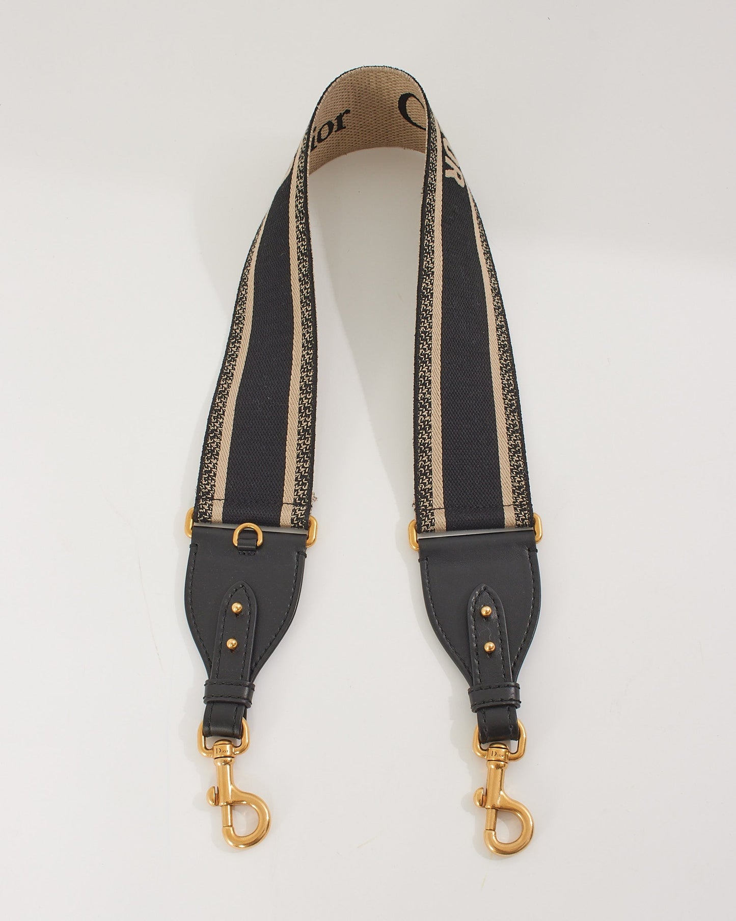 Dior Black 'CHRISTIAN DIOR PARIS' Embroidery Strap with Ring