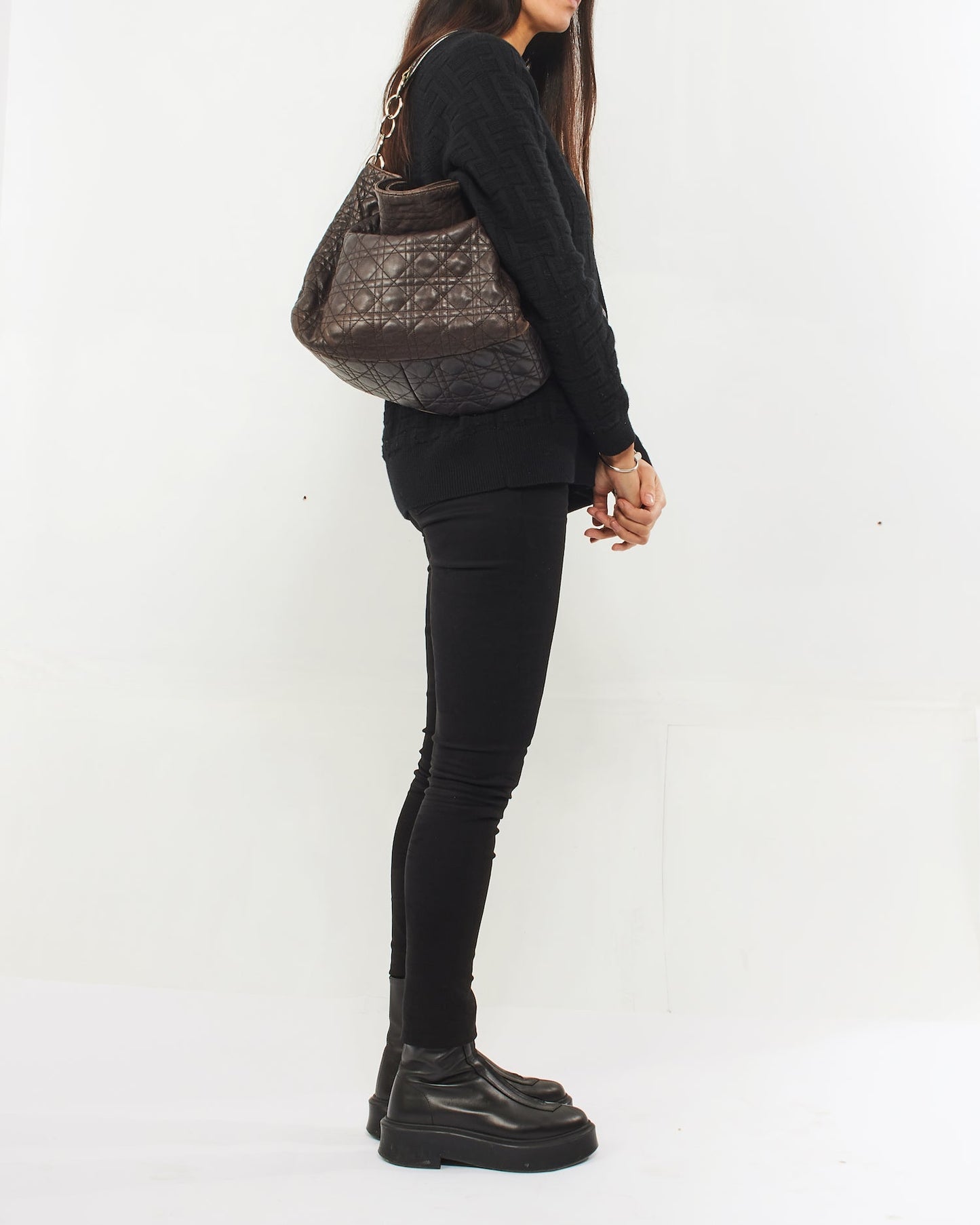 Dior Brown Lambskin Cannage Leather Soft Hobo Bag