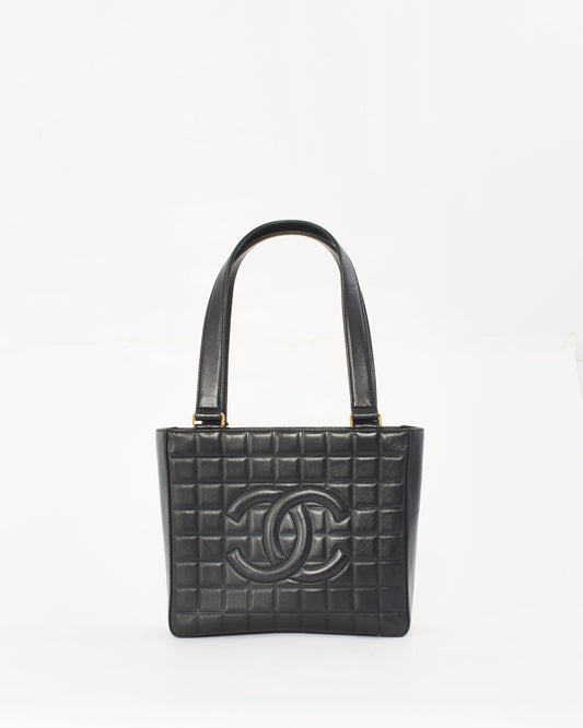 Chanel Black Leather E/W Chocolate Bar Tote Bag