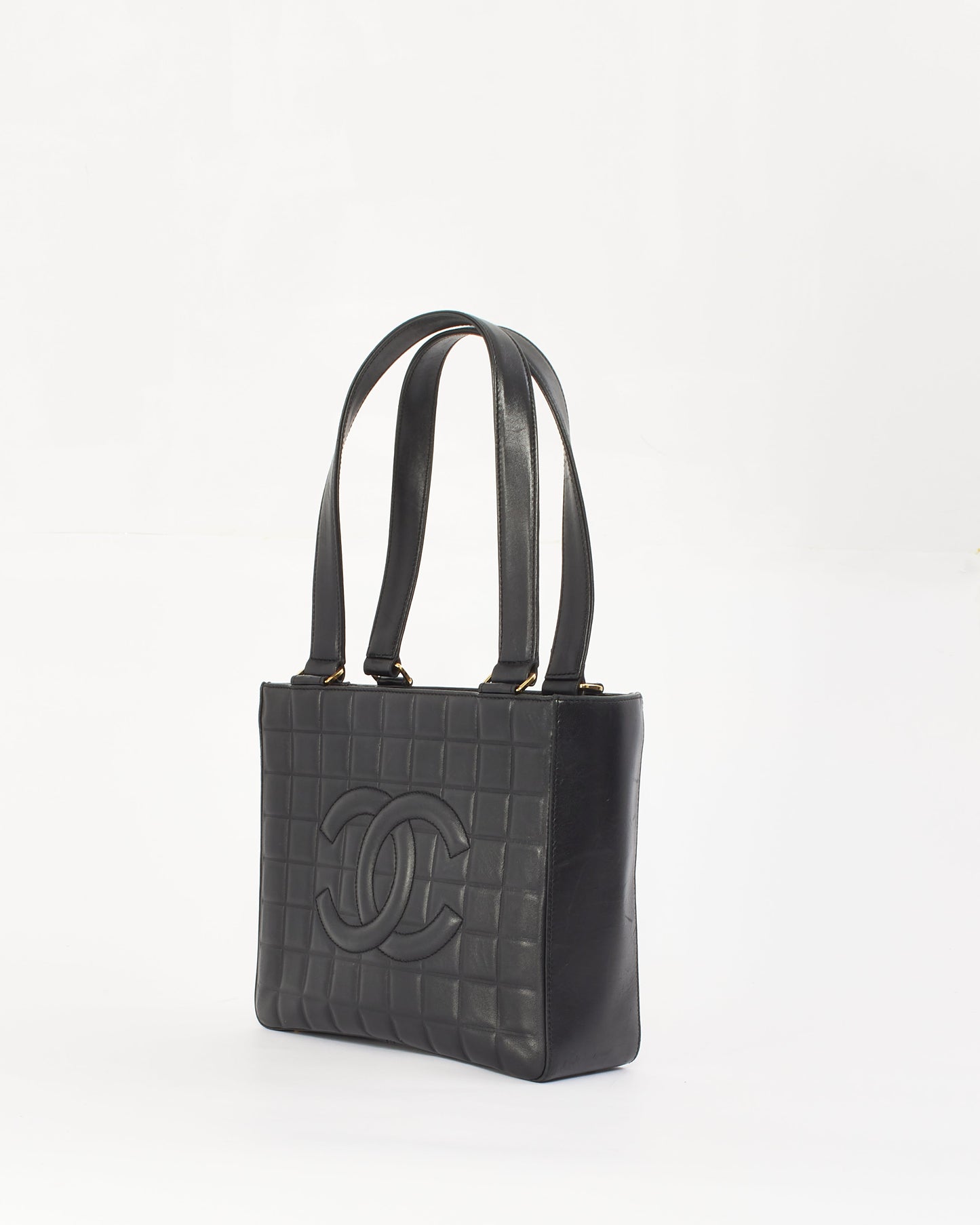 Chanel Black Leather E/W Chocolate Bar Tote Bag