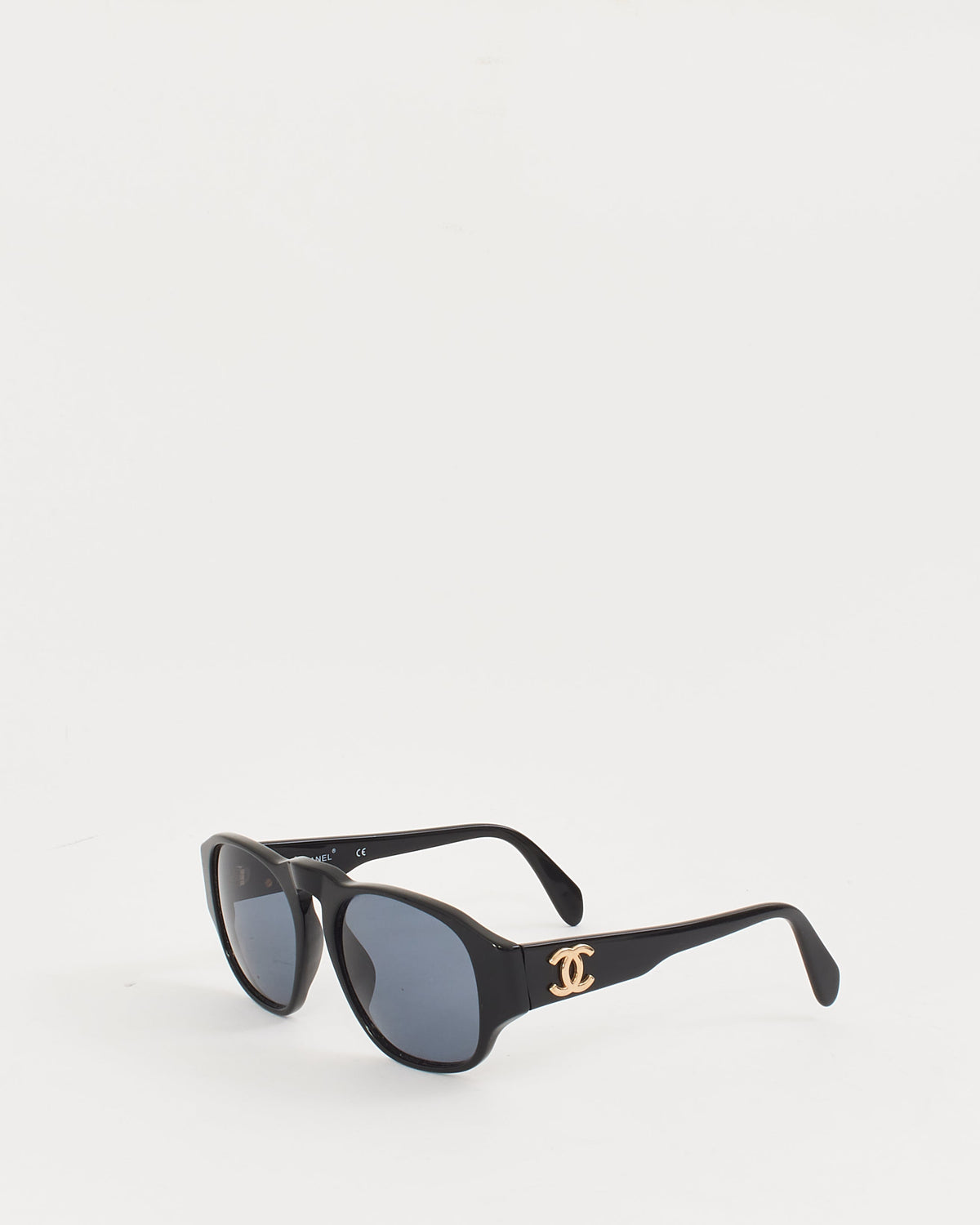 Chanel Vintage Black Square Round 01452 Gold CC Sunglasses