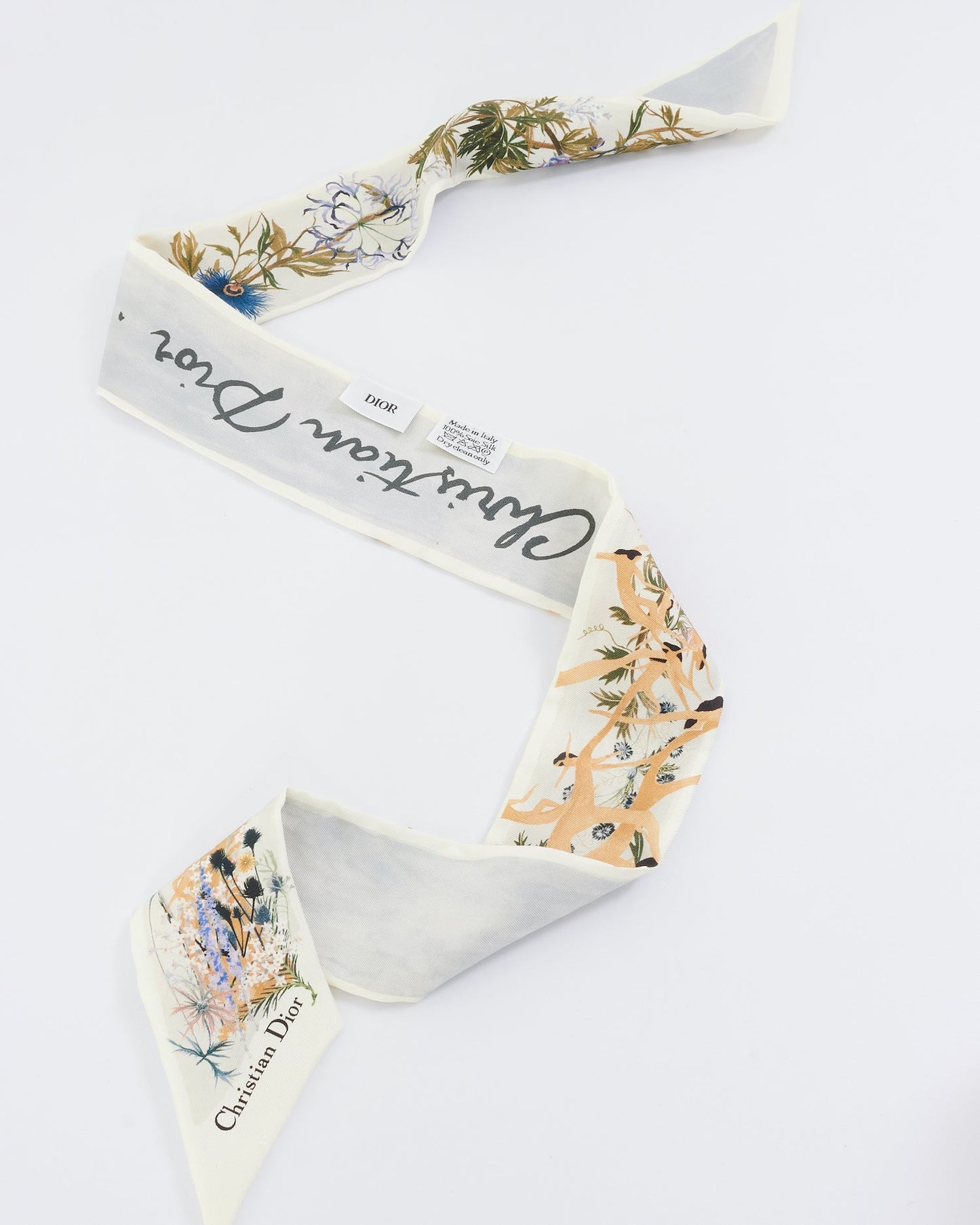 Dior White Silk Floral "Granville" Twilly
