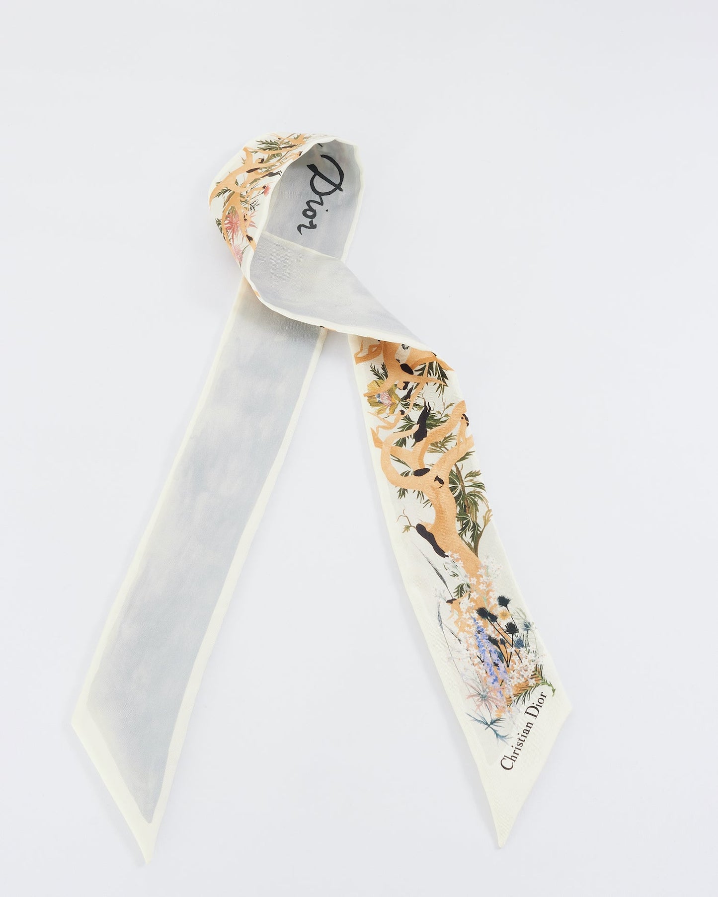 Dior White Silk Floral "Granville" Twilly
