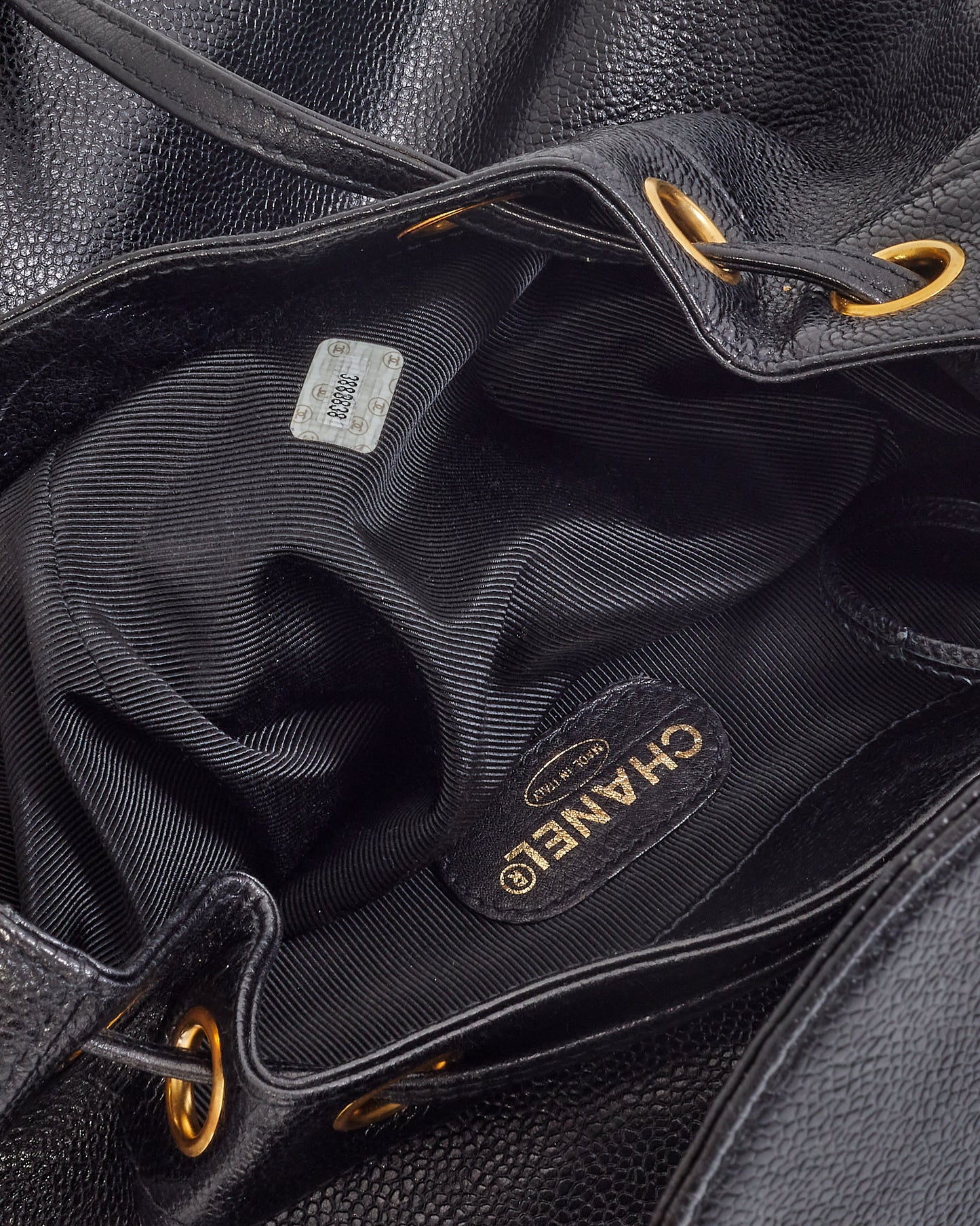 Chanel Vintage Black Caviar Leather Drawstring Triple CC Backpack