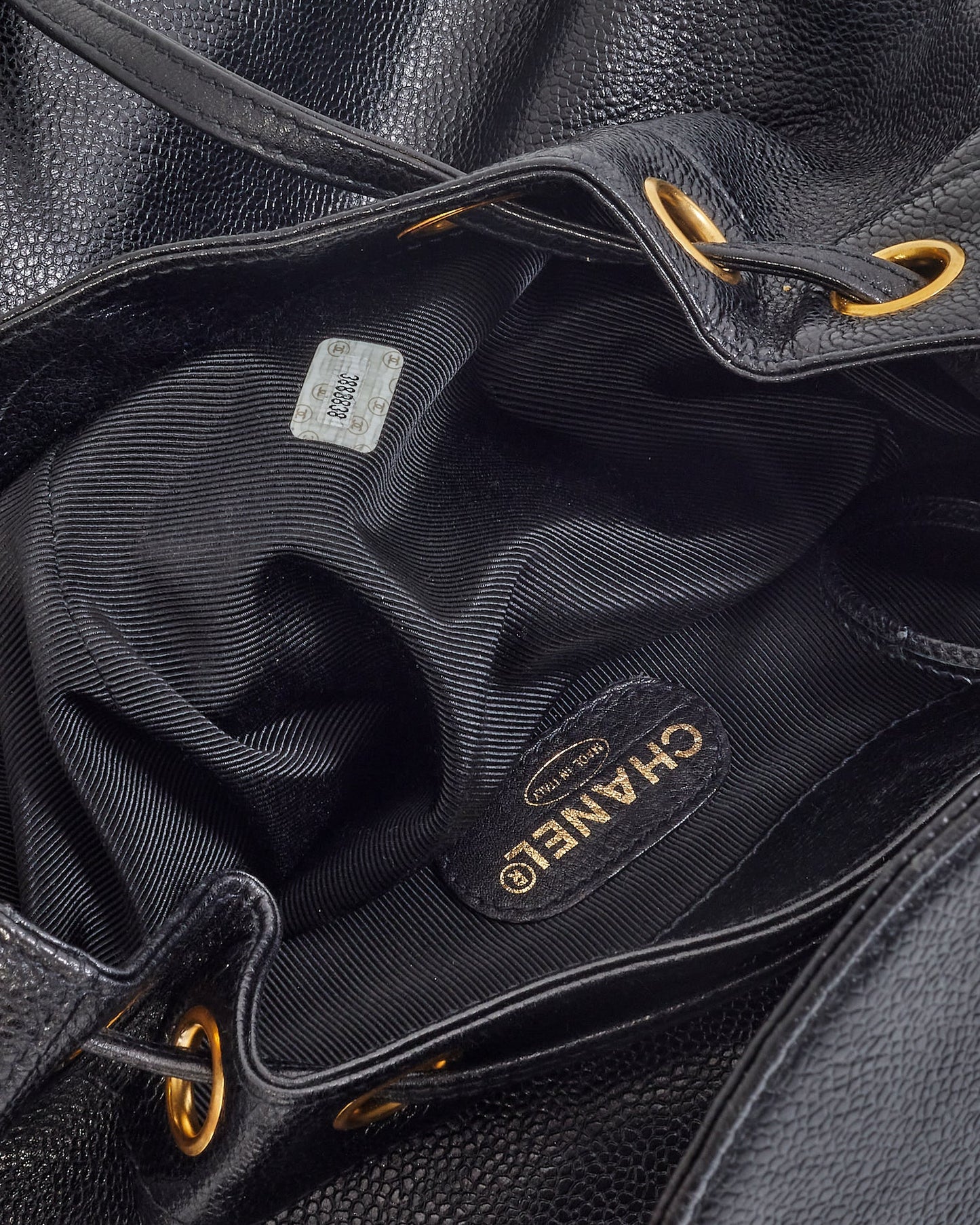 Chanel Vintage Black Caviar Leather Drawstring Triple CC Backpack