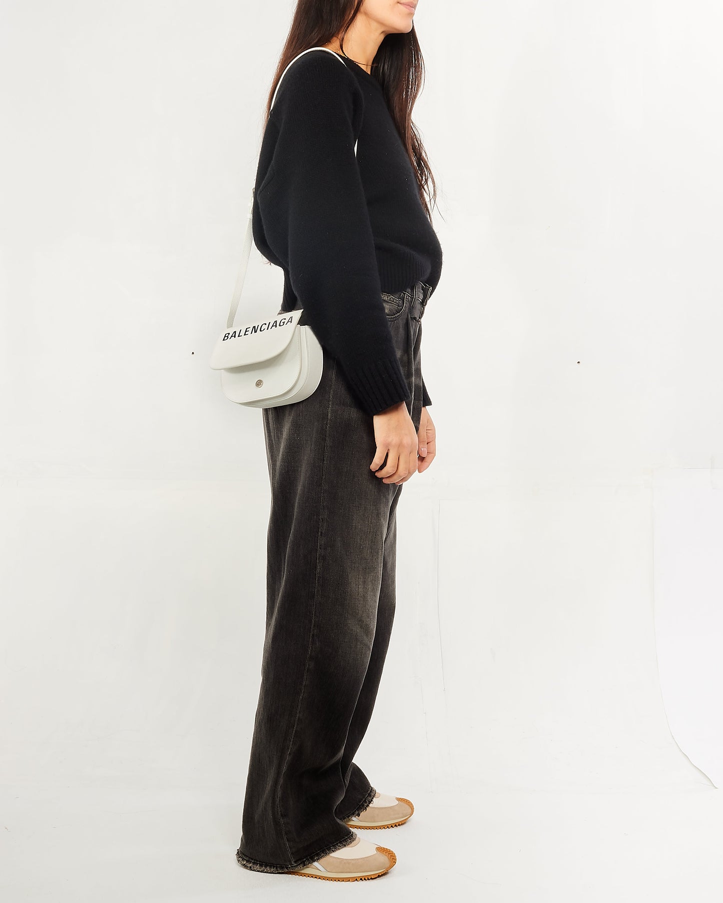 Balenciaga White Leather XS Logo Ville Day Crossbody Bag