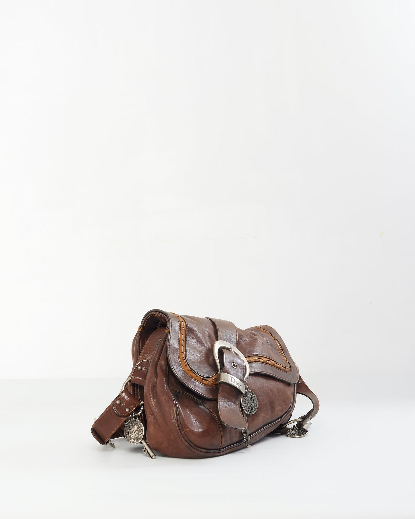 Dior Brown Leather Double Saddle Gaucho Shoulder Bag