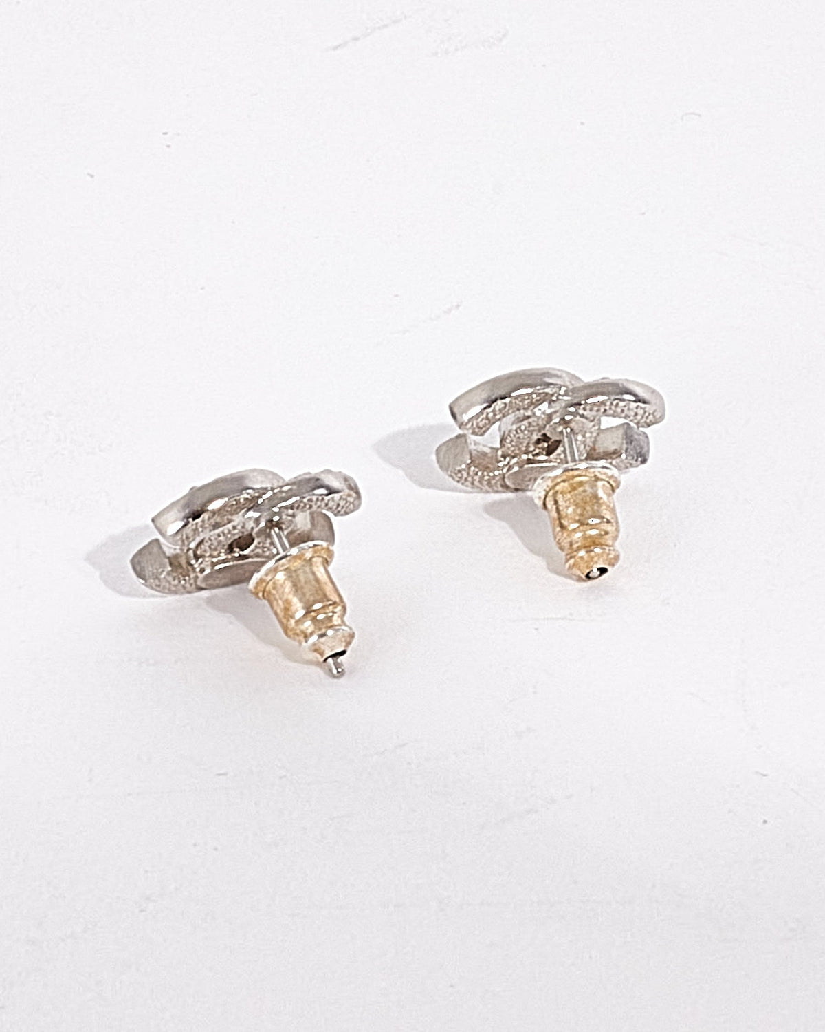 Chanel Silver CC Logo Interlocking Crystal Earrings