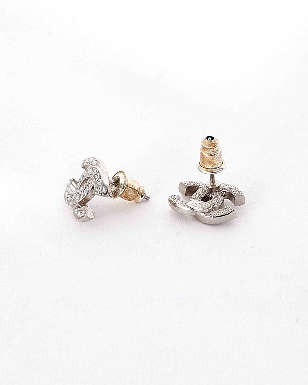 Chanel Silver CC Logo Interlocking Crystal Earrings