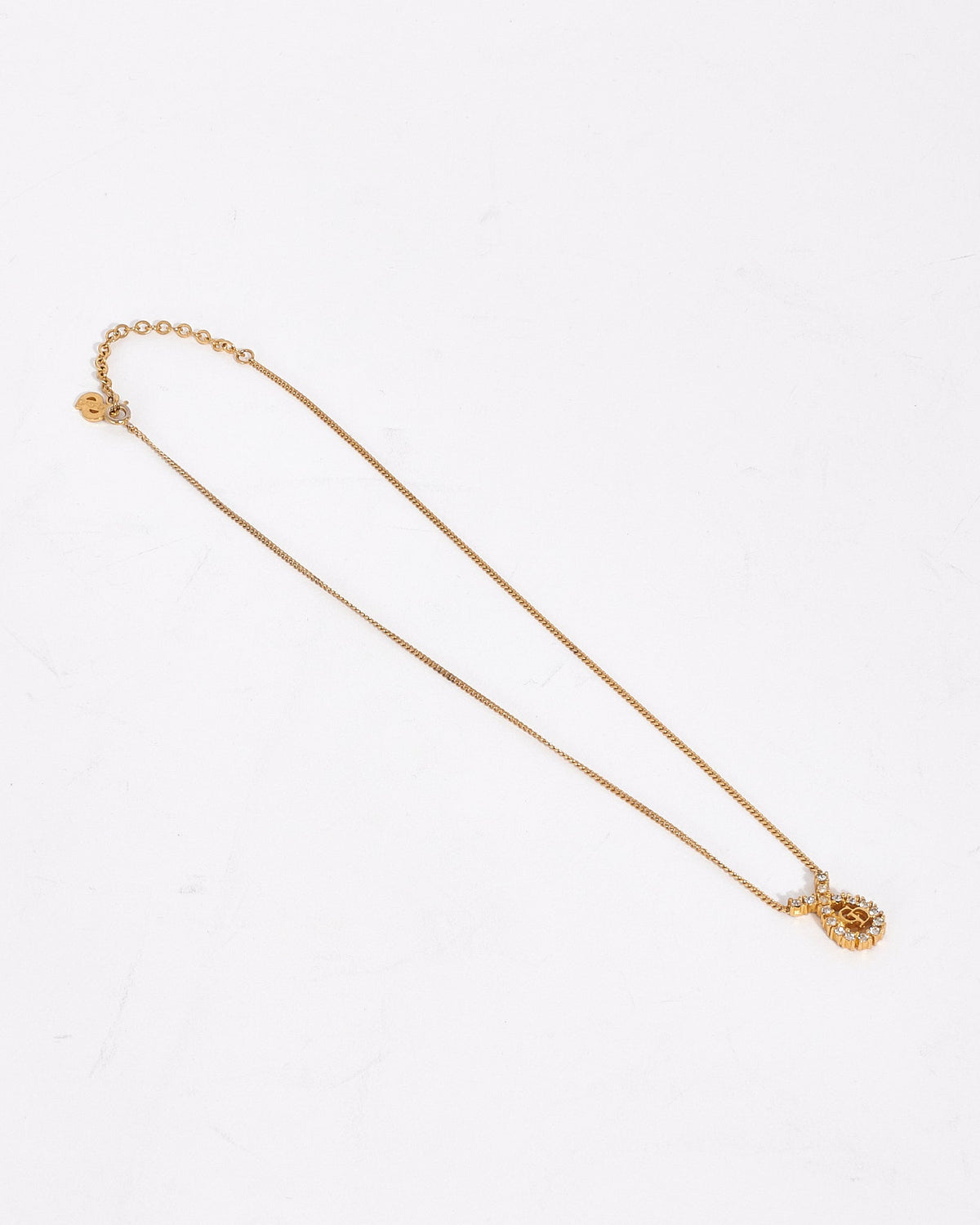 Dior Vintage Gold Logo Rhinestone Teardrop Necklace