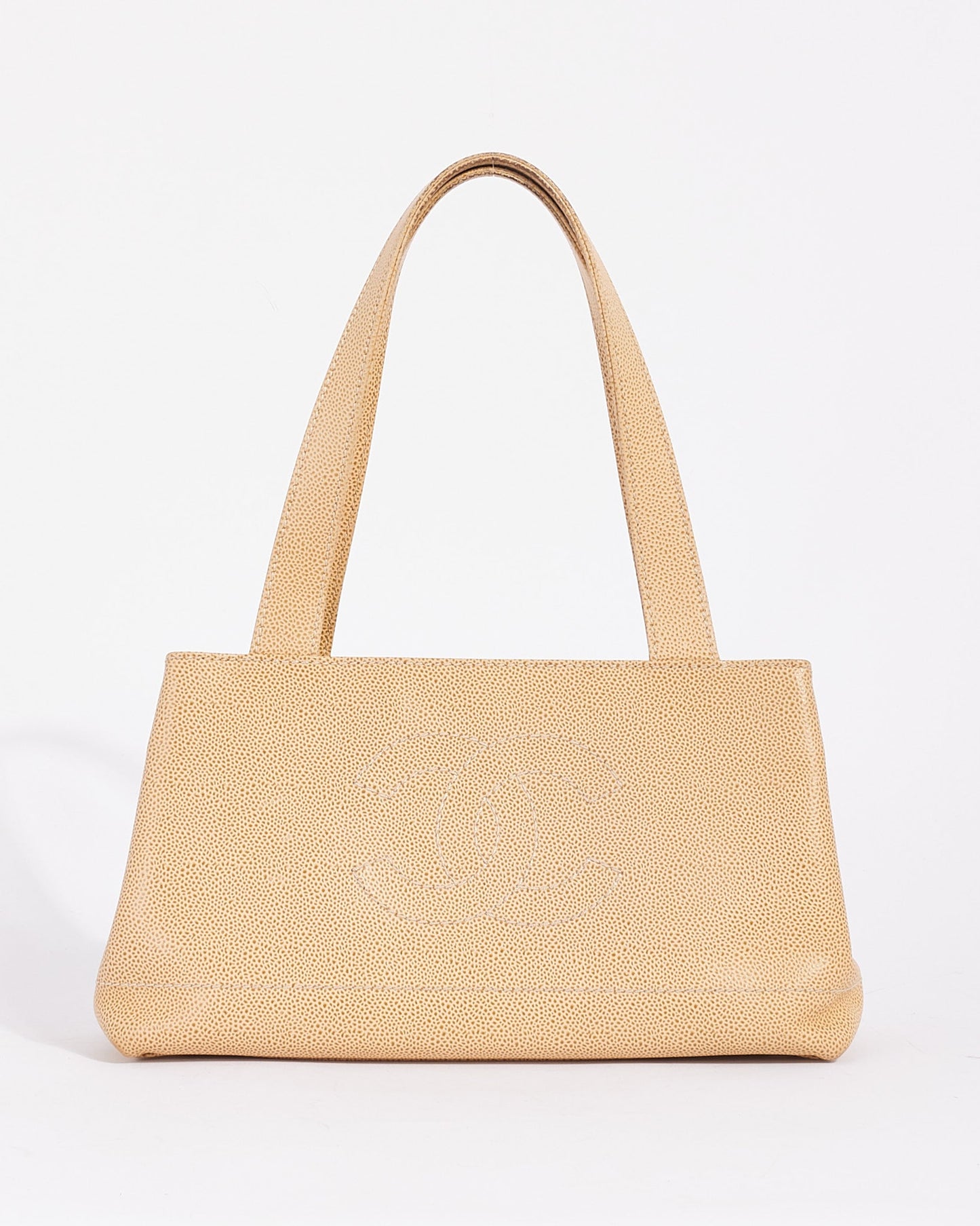Chanel Beige Caviar Leather CC Logo Tote