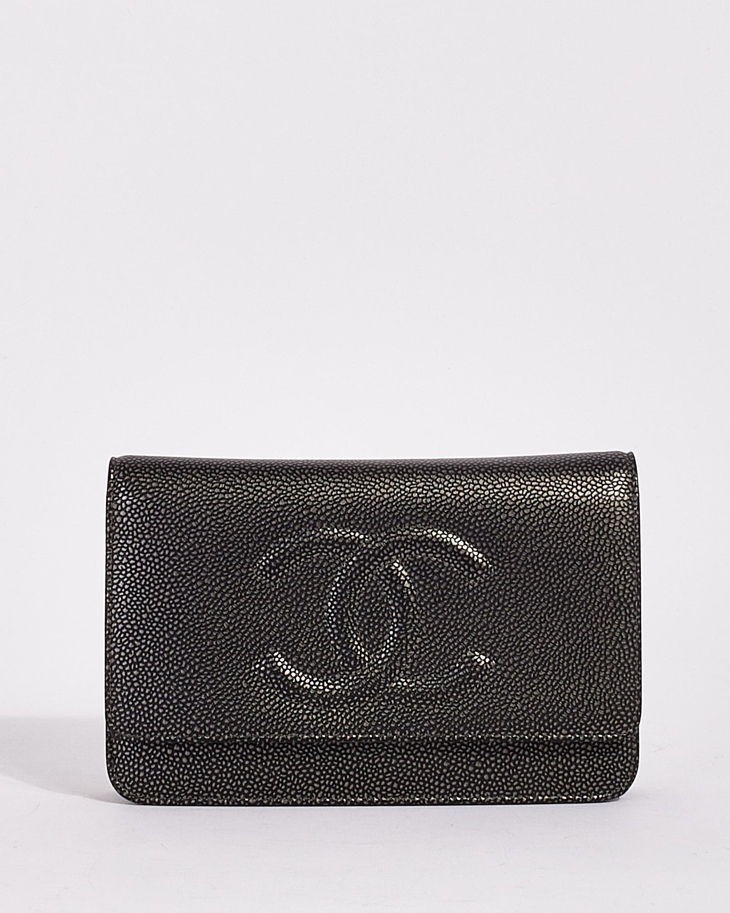 Chanel Dark Metallic Caviar Leather Timeless Wallet on Chain SHW
