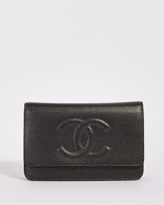 Chanel Dark Metallic Caviar Leather Timeless Wallet on Chain SHW