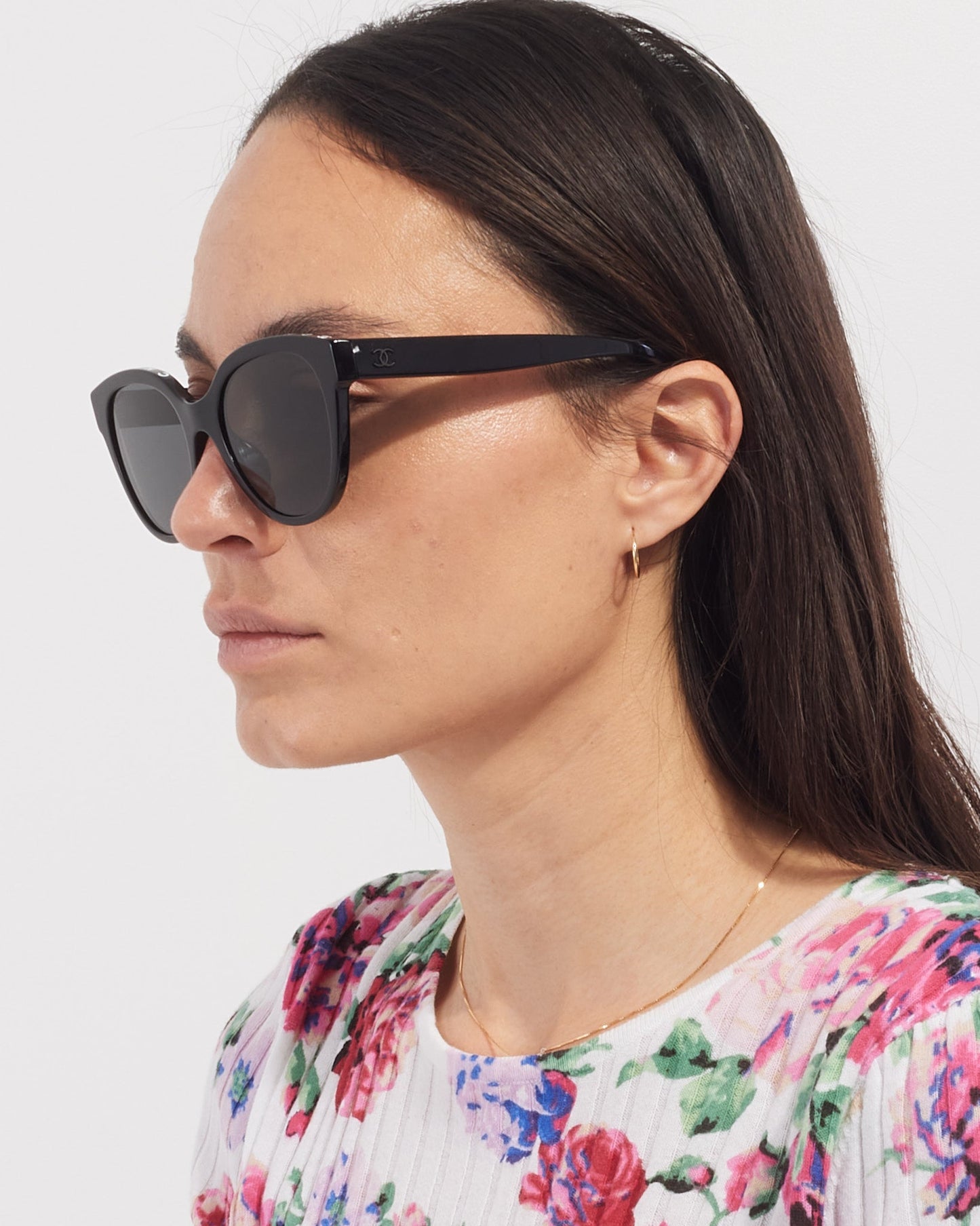Chanel Black Top Logo Logo 5414-A Cat Eye Sunglasses