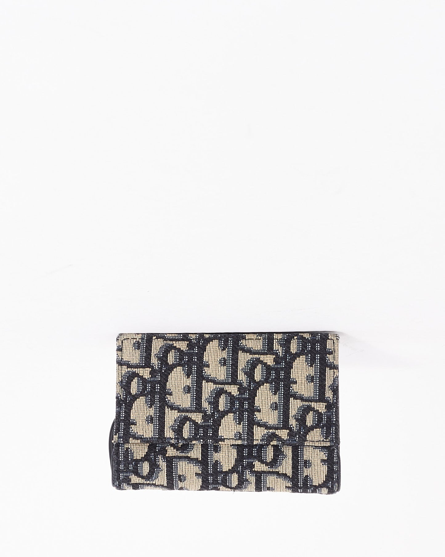 Dior Blue Canvas Oblique Jacquard Saddle Card Holder Wallet