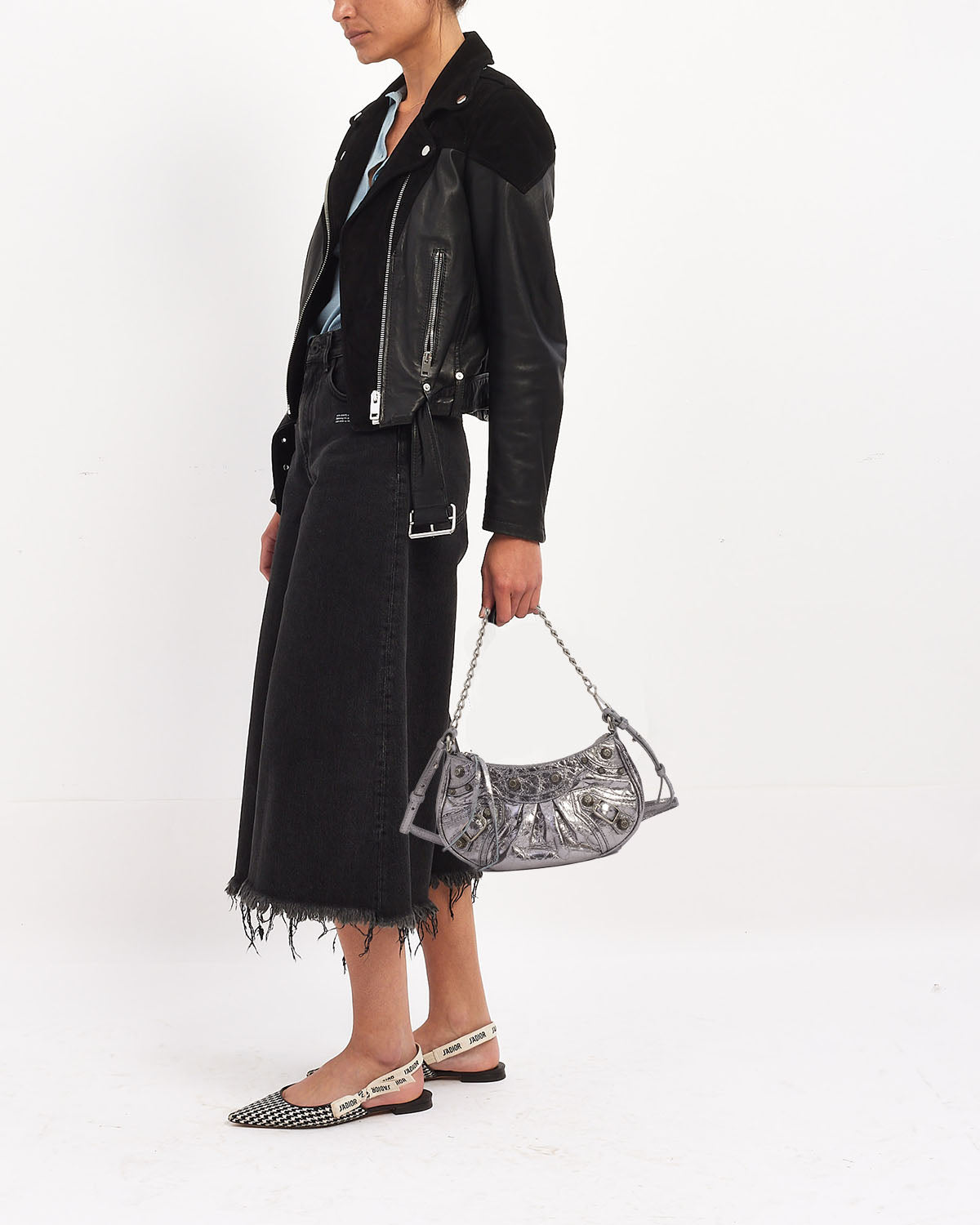Balenciaga Silver Leather Le Cagole Mini Bag with Chain and Strap