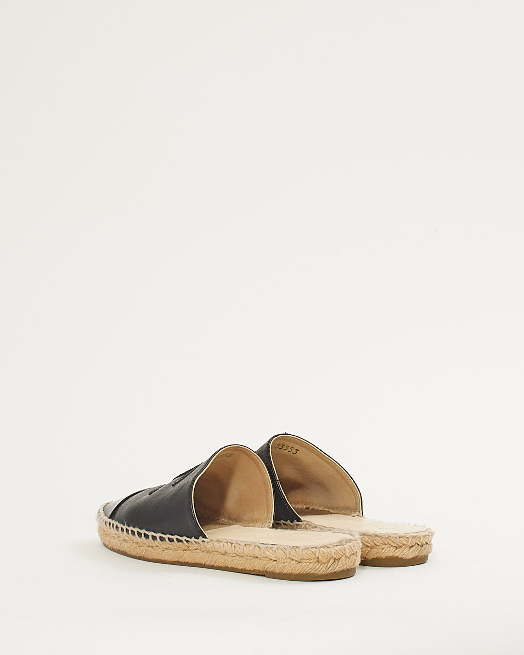 Chanel Black Leather CC Interlocking Patent Espadrille Slides - 37