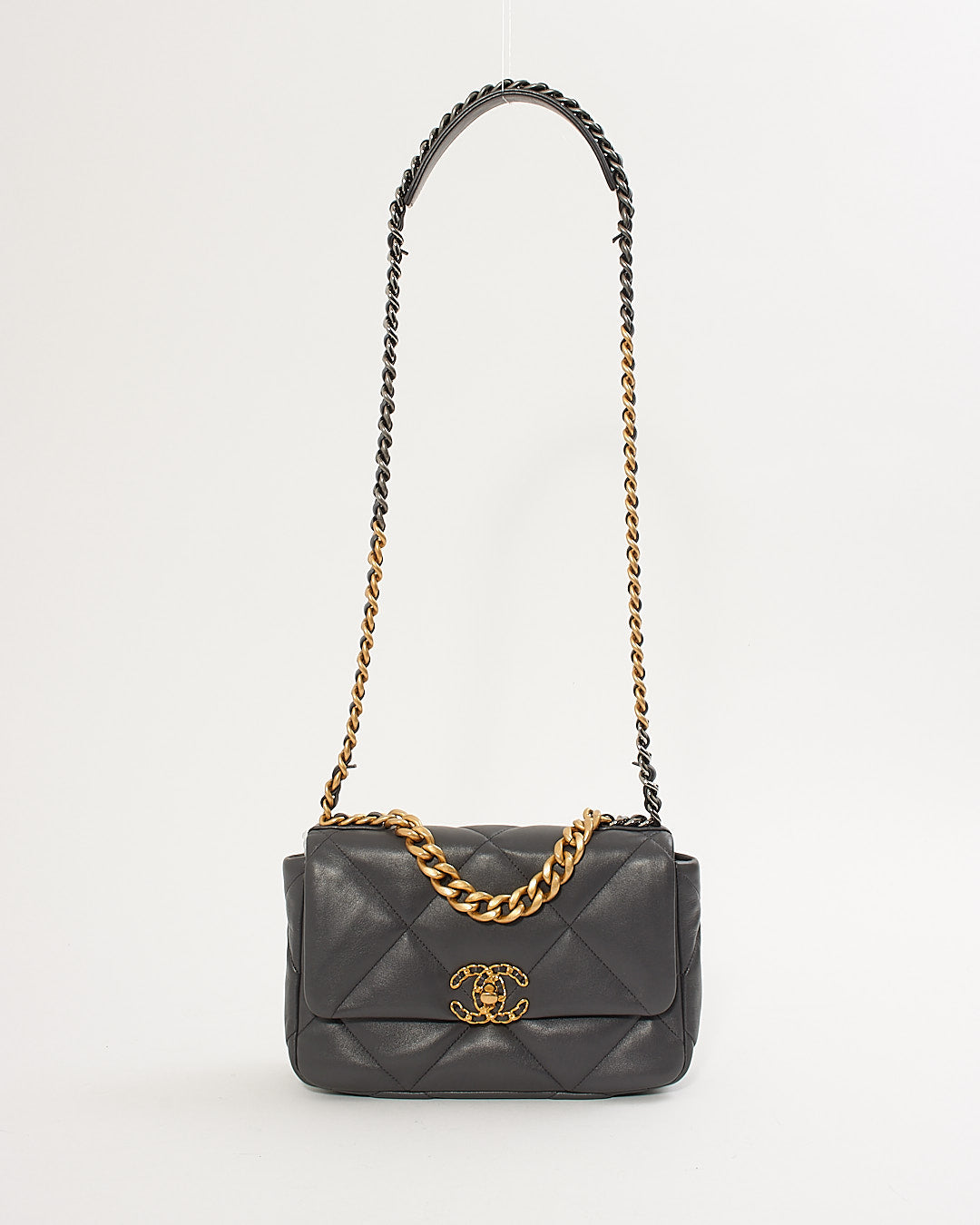 Chanel Grey Lambskin Leather Medium 19 Flap Chain Bag