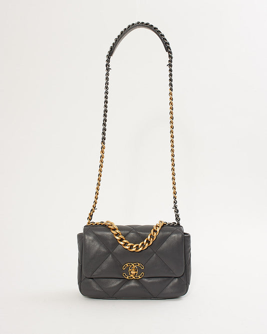 Chanel Grey Lambskin Leather Medium 19 Flap Chain Bag