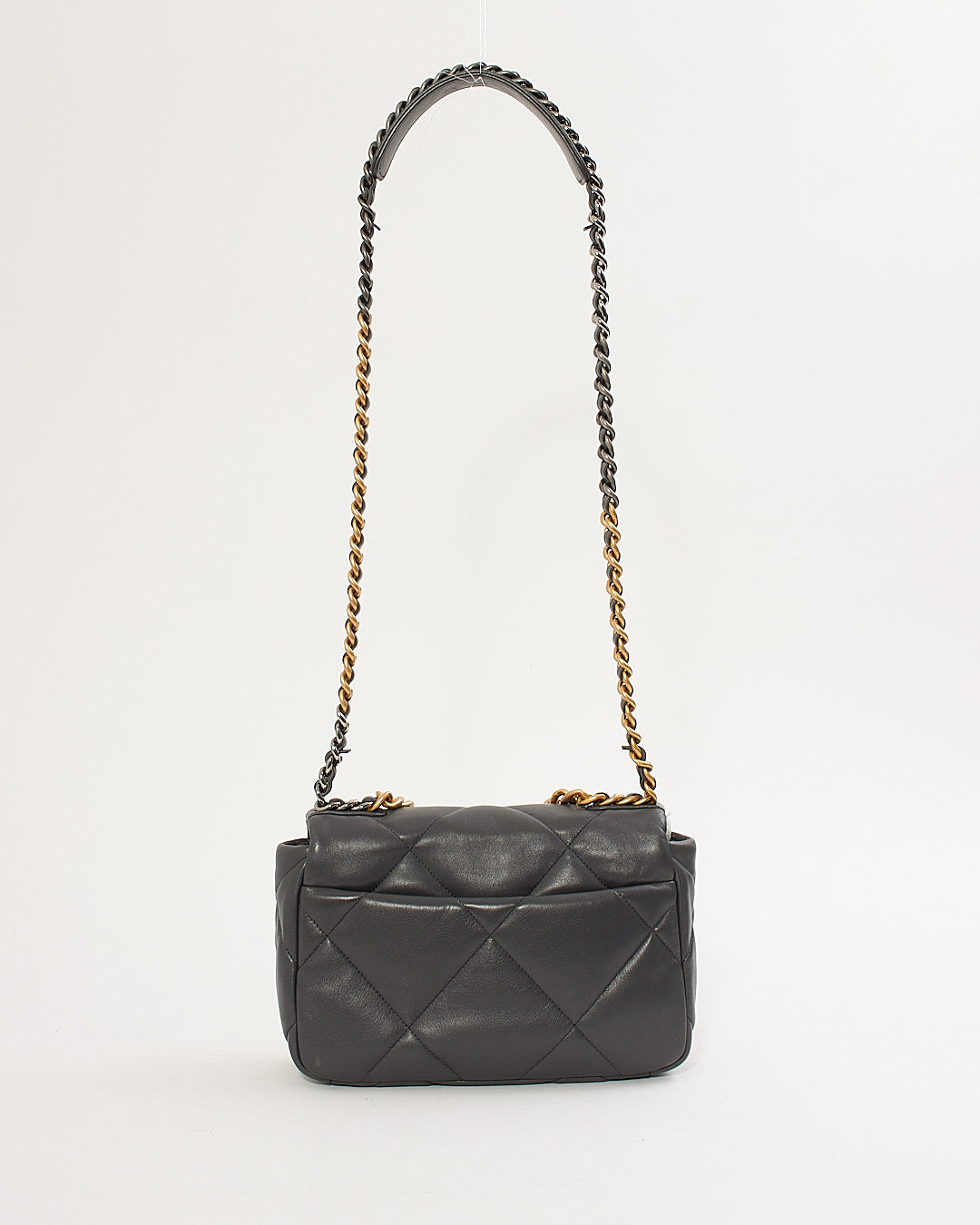 Chanel Grey Lambskin Leather Medium 19 Flap Chain Bag