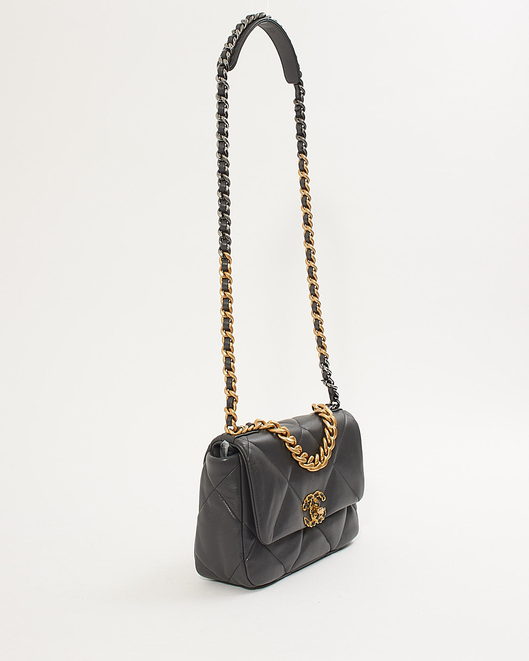 Chanel Grey Lambskin Leather Medium 19 Flap Chain Bag