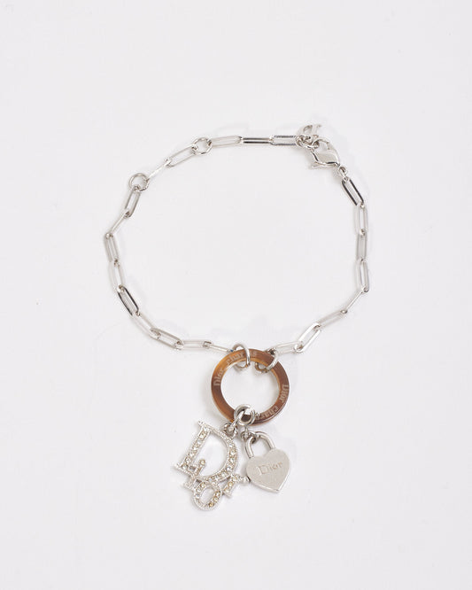 Dior Silver Link Chain Crystal Logo Bracelet