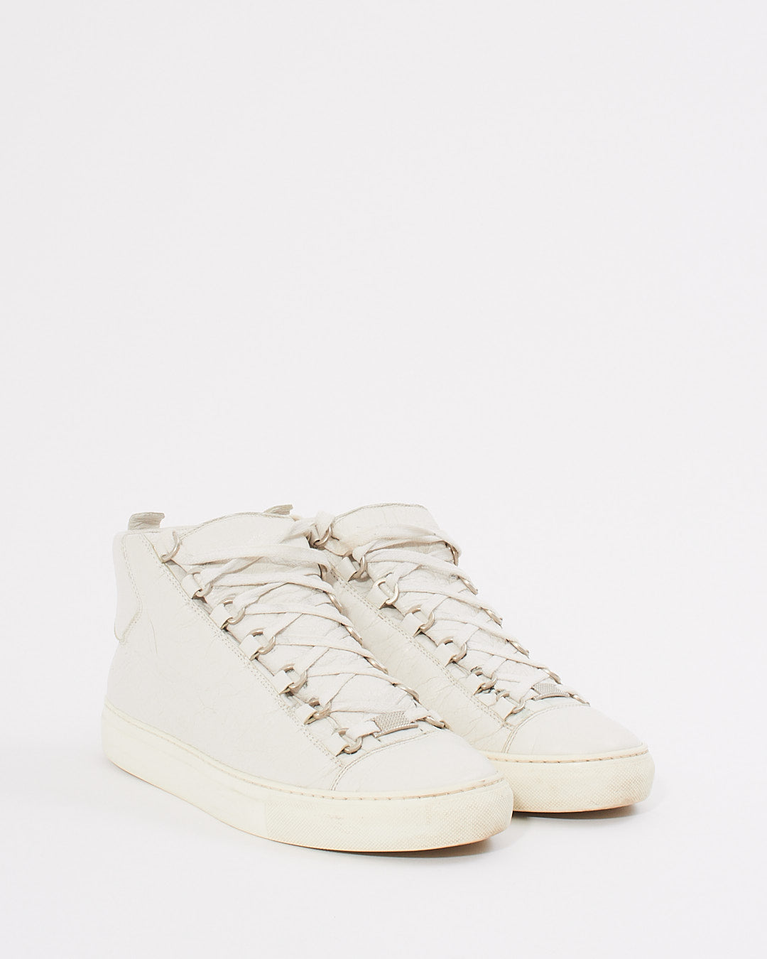 Balenciaga White Crinkle Leather Arena Sneakers - 39