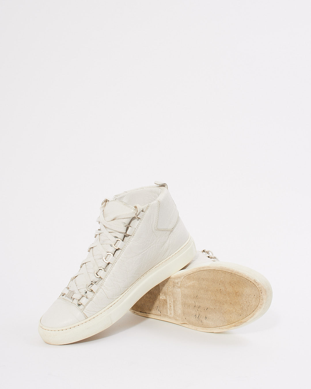 Balenciaga White Crinkle Leather Arena Sneakers - 39