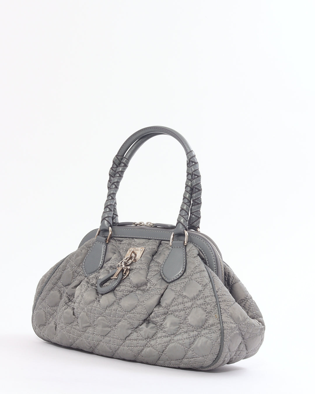 Dior Vintage Grey Satin Mini Lady Boston Braided Handle Bag