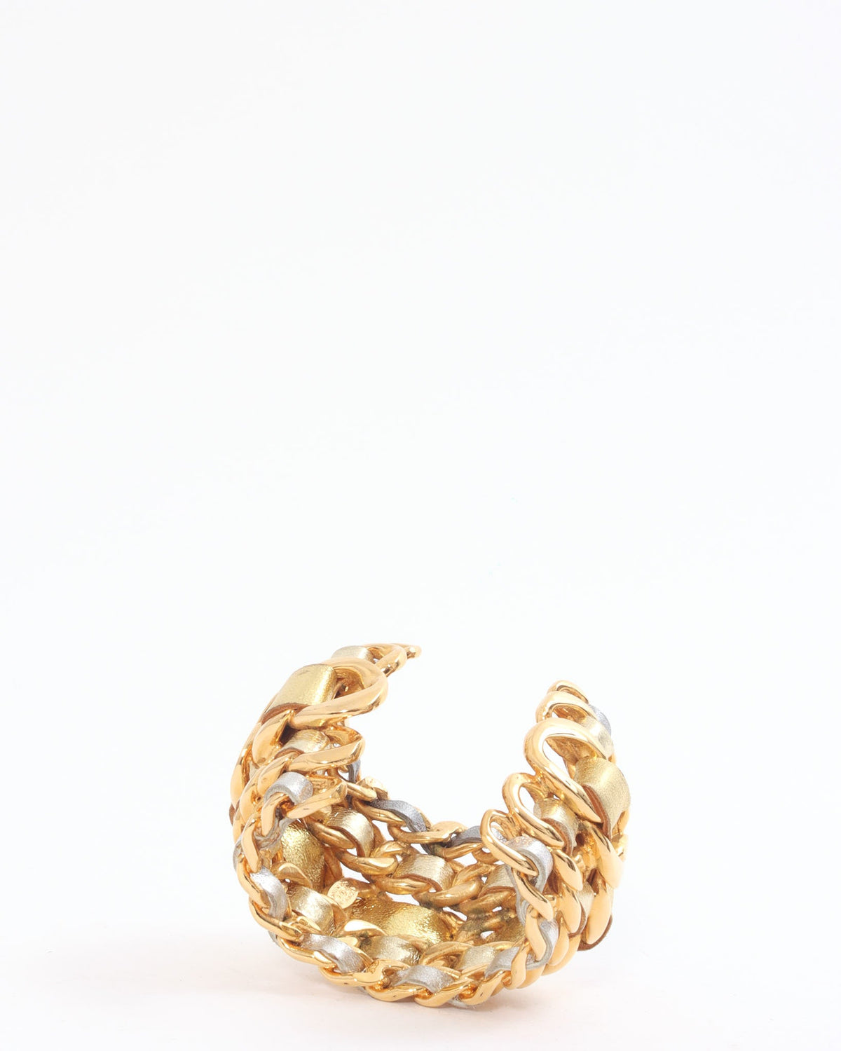 Chanel Vintage Gold/Silver Metallic Woven Leather Chain Cuff