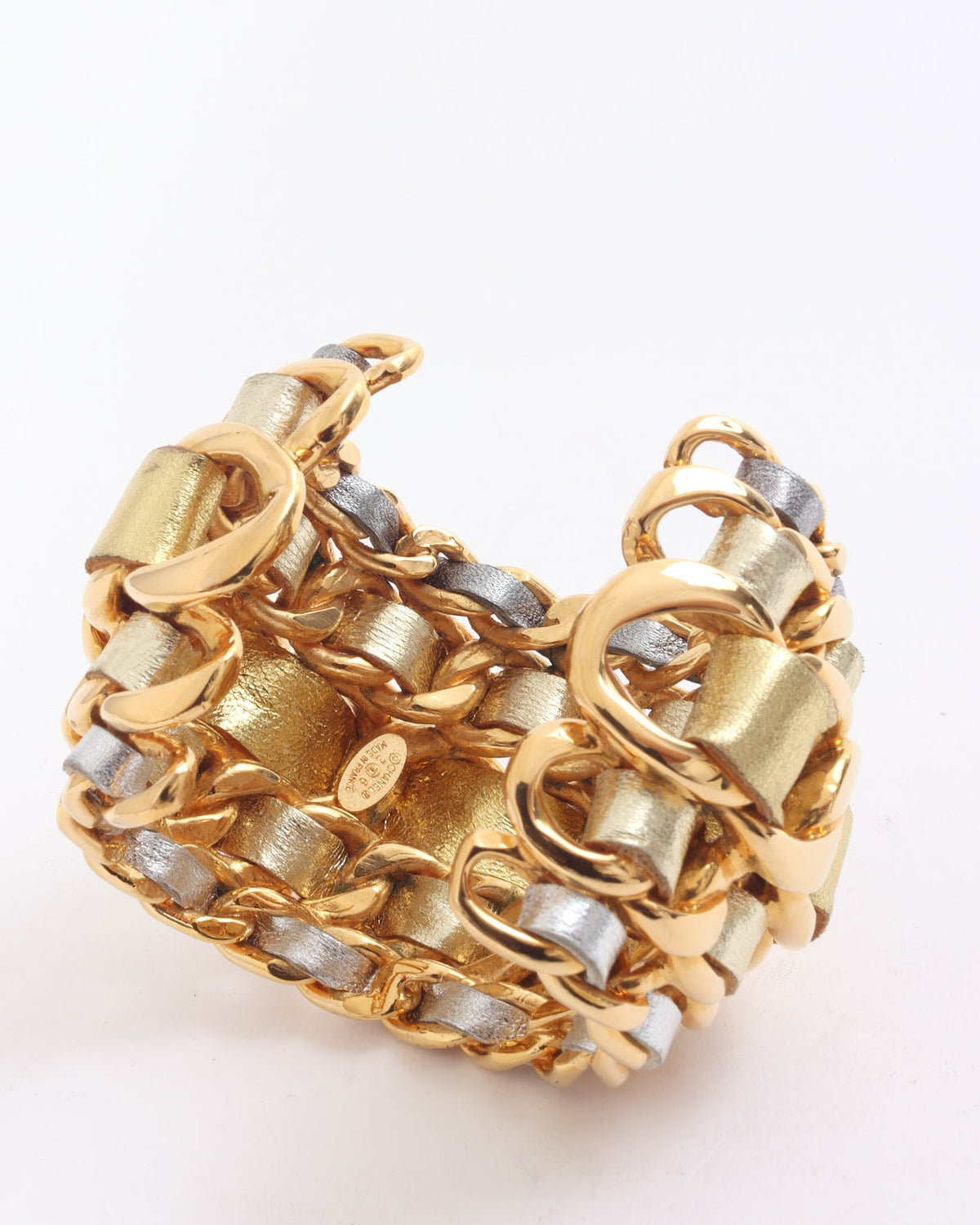 Chanel Vintage Gold/Silver Metallic Woven Leather Chain Cuff