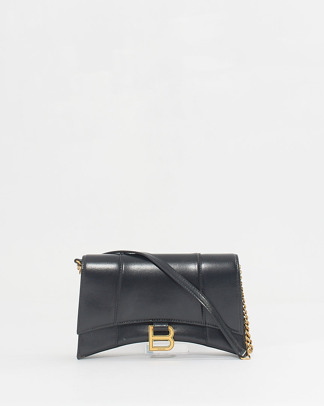 Balenciaga Black Smooth Leather Box Hourglass Wallet on a Chain
