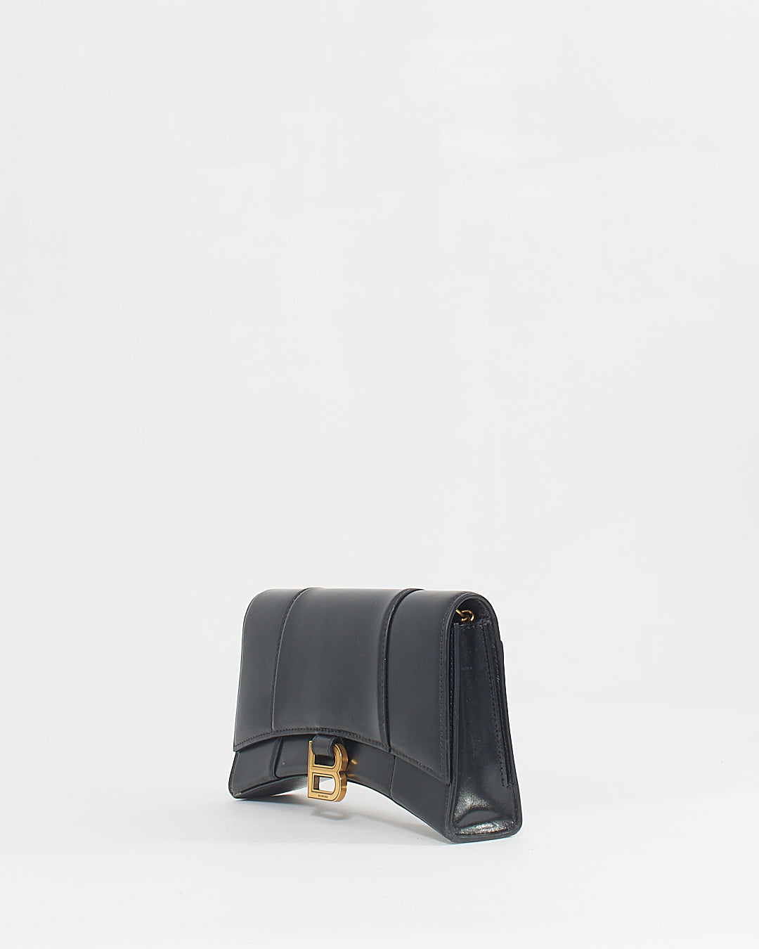 Balenciaga Black Smooth Leather Box Hourglass Wallet on a Chain