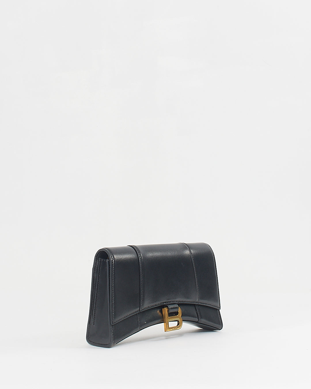 Balenciaga Black Smooth Leather Box Hourglass Wallet on a Chain