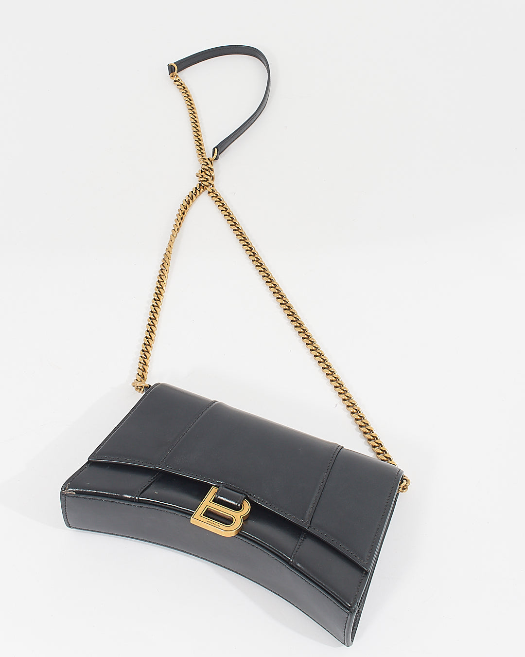 Balenciaga Black Smooth Leather Box Hourglass Wallet on a Chain