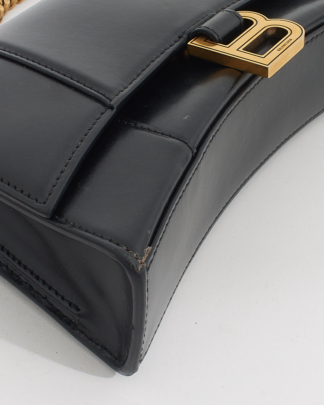 Balenciaga Black Smooth Leather Box Hourglass Wallet on a Chain