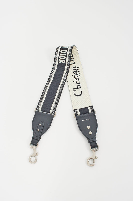 Dior Black & White Embroidery Guitar Strap