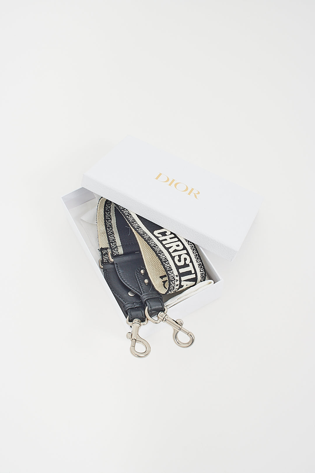 Dior Black & White Embroidery Guitar Strap