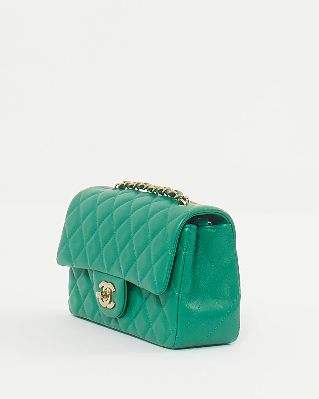 Chanel Emerald Green Lambskin Mini Rectangular Classic Flap Bag