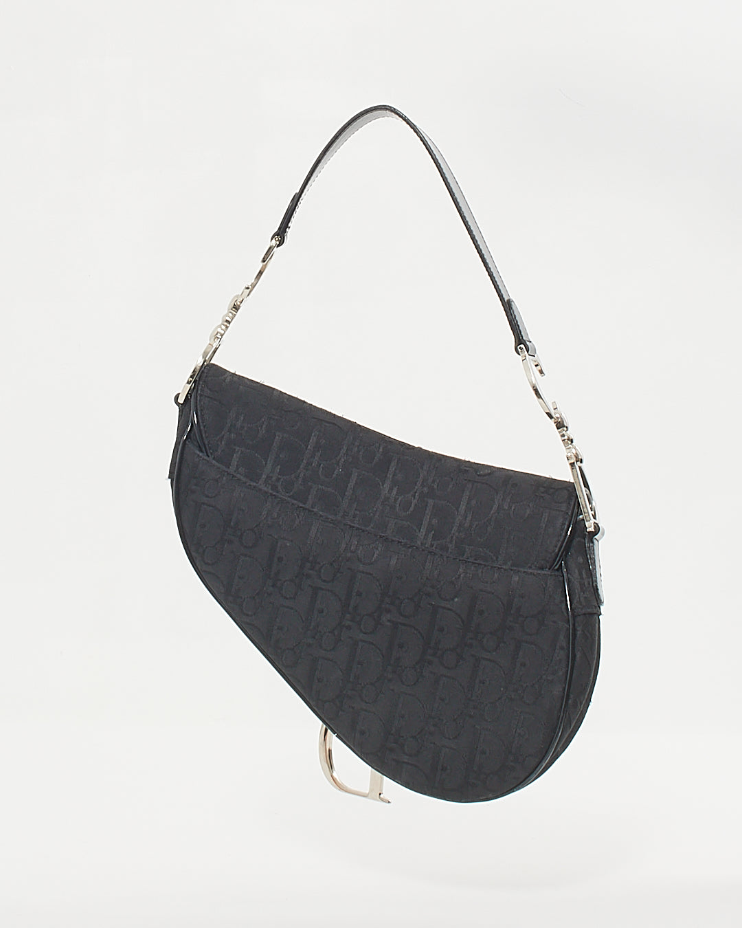 Dior Vintage Black Canvas Oblique Saddle Bag