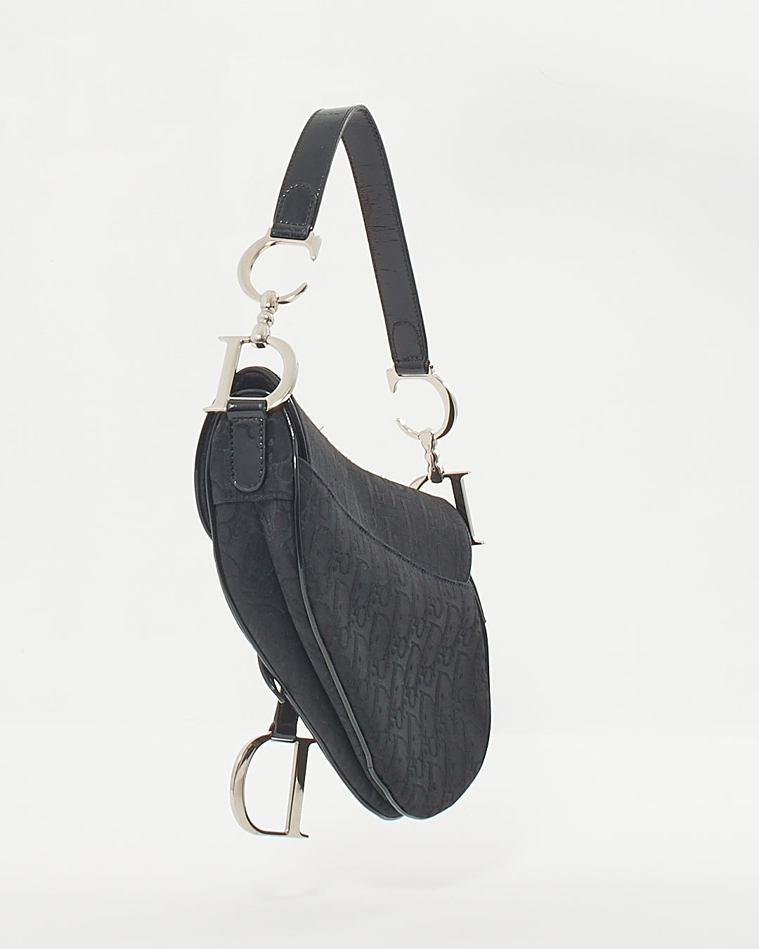 Dior Vintage Black Canvas Oblique Saddle Bag