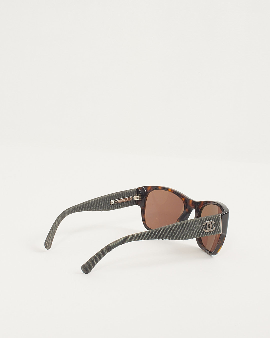 Chanel Brown Tortoise Grey Denim Sunglasses